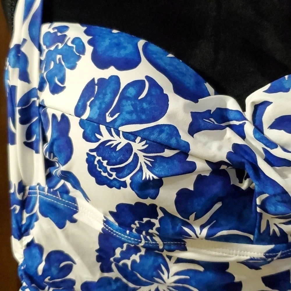 Lauren Ralph Lauren blue floral one piece with skirt swimsuit